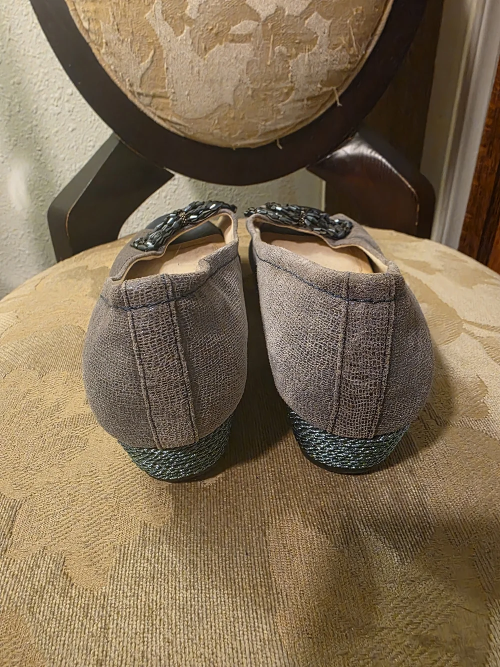 Alex Marie Gunmetal Beaded Peep-Toe Flats